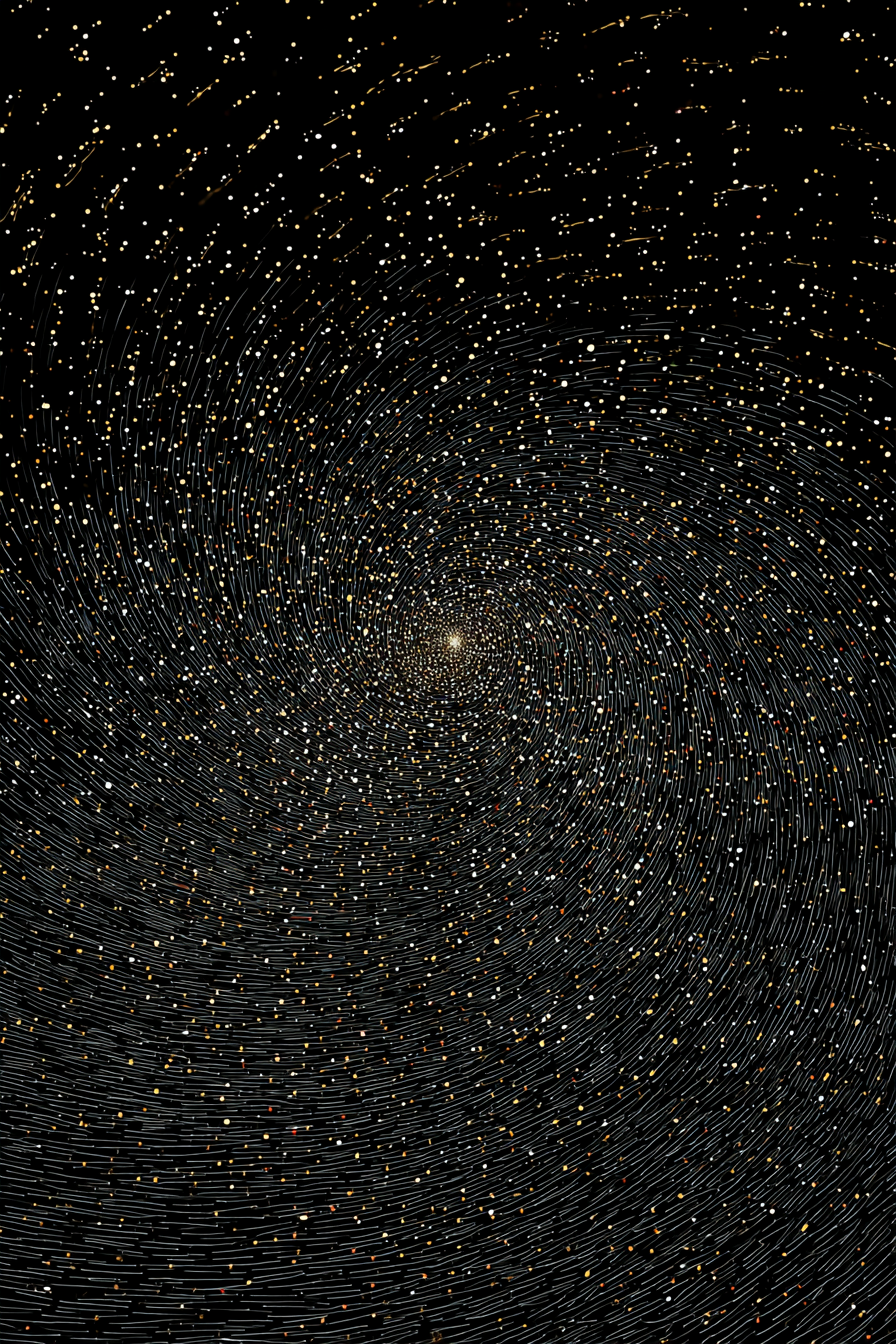 Star trails in a night sky with a central bright object, likely a planet or star cluster.